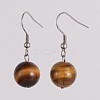 Round 304 Stainless Steel Natural Tiger Eye Dangle Earrings EJEW-JE01973-05-1