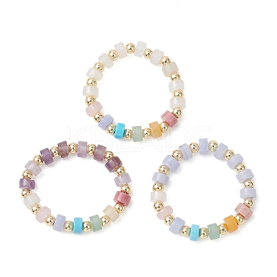 3Pcs Gemstone Disc Bead with Brass Finger Rings RJEW-JR00985-02-1