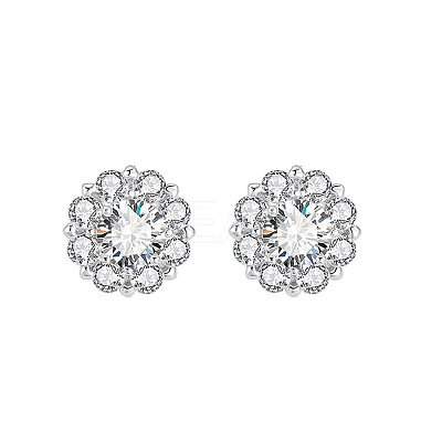 Flower Brass Micro Pave Clear Cubic Zirconia Stud Earrings FS-WGDAB53-02-1