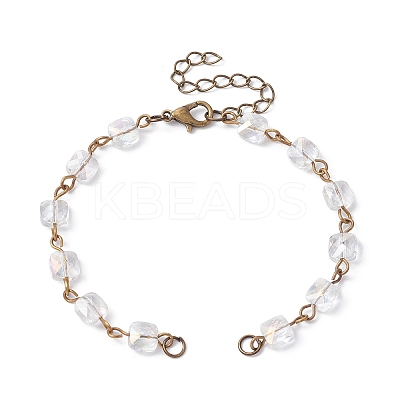Square Faceted Glass Beaded Link Chain Bracelet Making AJEW-JB01150-51-1