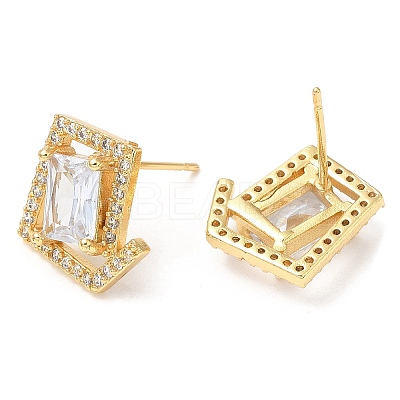 Rack Plating Brass Twist Rhombus Stud Earrings with Cubic Zirconia EJEW-A103-05G-1