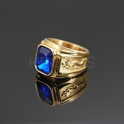 304 Stainless Steel with Cubic Zirconia Dragon Pattern Finger Rings for Men FS-WGD623F-25-1