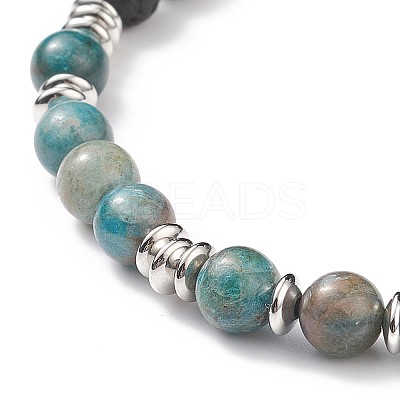 Natural Apatite & Lava Rock Braided Bead Bracelet BJEW-TA00188-04-1