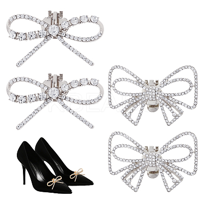 4Pcs 2 Styles Bowknot Alloy Crystal Rhinestone Shoe Decorations FIND-HS0002-07P-1