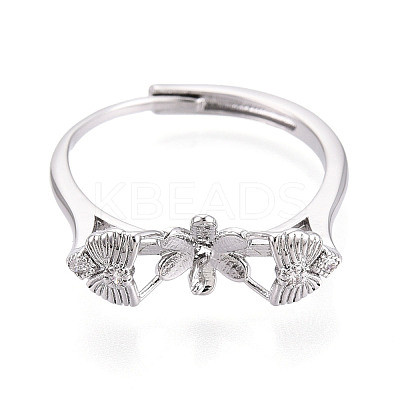 Flower & Bowknot Brass Micro Pave Clear Cubic Zirconia Adjustable Ring Settings KK-T076-78P-1
