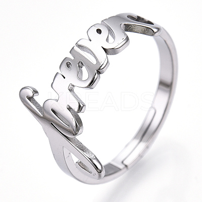 Non-Tarnish 304 Stainless Steel Heart with Word Forever Adjustable Ring RJEW-T027-05P-1