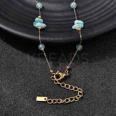 Natural Amazonite Chip 304 Stainless Steel Link Chain Necklaces for Women NJEW-K255-60G-1