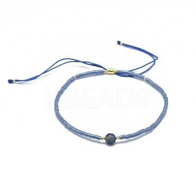 Adjustable Natural Lapis Lazuli Braided Bead Bracelets BJEW-F391-A10-1
