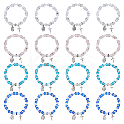 9Pcs 4 Styles Alloy Oval & Cross with Jesus Charm Bracelets BJEW-GO0001-35-1