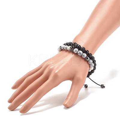 2Pcs 2 Style Cubic Zirconia Braided Bead Bracelet BJEW-JB08050-01-1