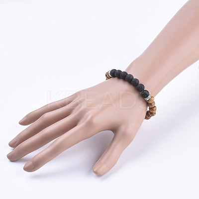 Natural Lava Rock Stretch Bracelets BJEW-JB03635-01-1