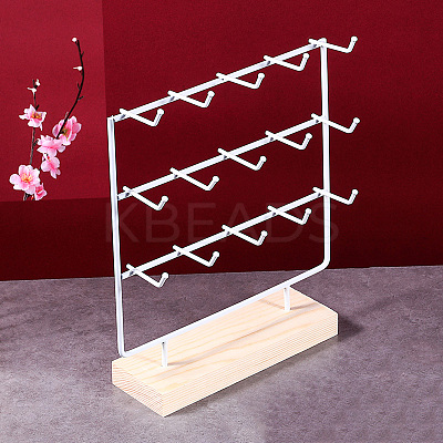 3-Tier 15-Hook Iron Jewelry Display Stands with Wooden Base PAAG-PW0008-003A-1