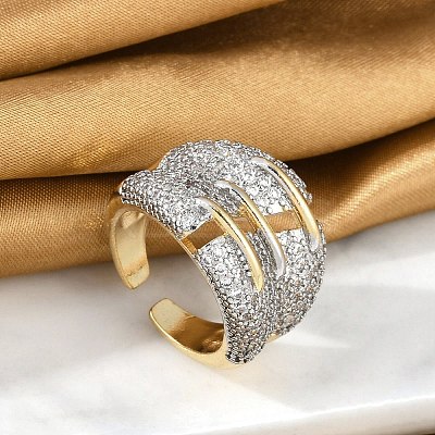 Brass Micro Pave Clear Cubic Zirconia Cuff Rings for Women Men STAS-I109-03GP-1