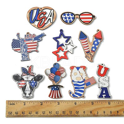 18Pcs 9 Styles Independent Day Spray Painted Wood Big Pendants WOOD-FS0001-19-1