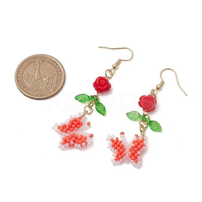 Glass Seed Beads Butterfly Dangle Earrings EJEW-MZ00347-1