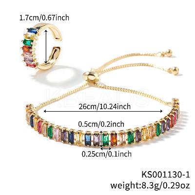 Chic Rectangle Brass Rhinestone Slider Bracelets & Cuff Rings Sets for Daily Wear VC3129-1-1