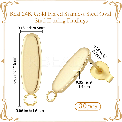 30Pcs 201 Stainless Steel Oval Stud Earring Findings STAS-BBC0010-07-1