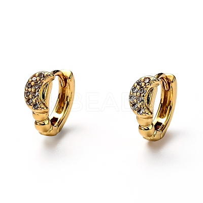 Brass Micro Pave Clear Cubic Zirconia Huggie Hoop Earrings EJEW-H121-14G-1