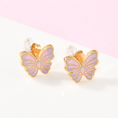 Butterfly 304 Stainless Steel Enamel Necklaces & Stud Earrings Setss for Women SJEW-K003-04G-1
