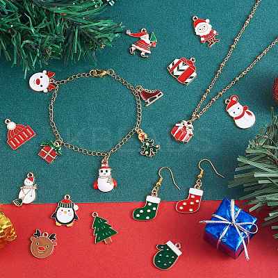 50Pcs 25 Style Christmas Alloy Enamel Pendants ENAM-SZ0003-09-1