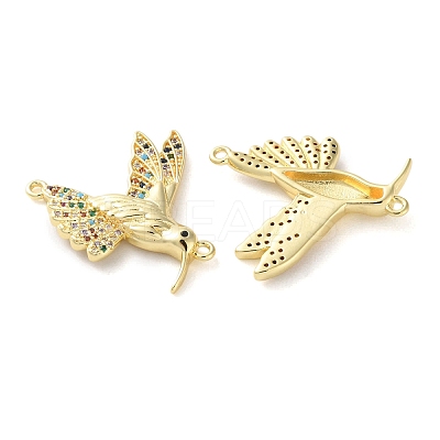 Rack Plating Brass Colorful Cubic Zirconia Bird Connector Charms KK-C084-14G-1