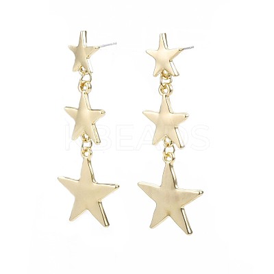 Triple Star Long Dangle Stud Earrings EJEW-N100-002-NR-1