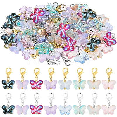 96Pcs 16 Style Glass & Brass Pendant Decorations HJEW-PH02318-1
