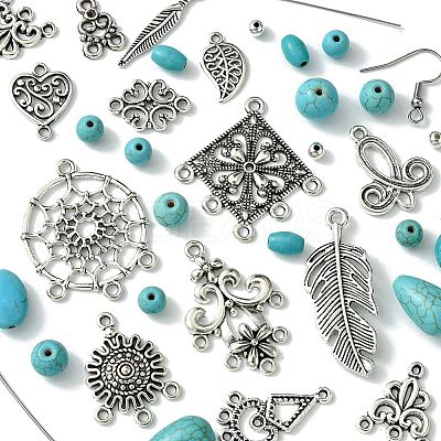 Tibetan Style Chandelier Components and Pendants with Synthetic Turquoise Beads Sets DIY-FS0005-75-1