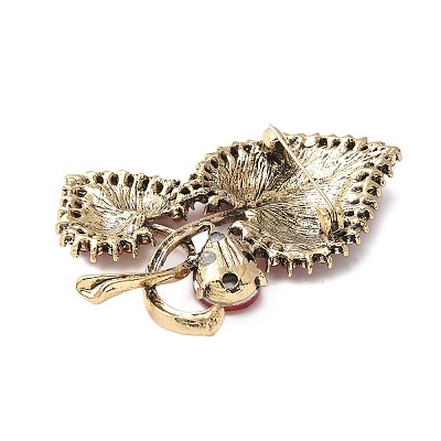 Heart-shape Leaf Zinc Alloy Rhinestones Brooches LS-JEWB-R055-04AG-01-1
