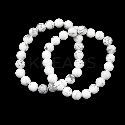 Natural Howlite Round Beaded Stretch Bracelets GG-CBA12F1-02A-10-1