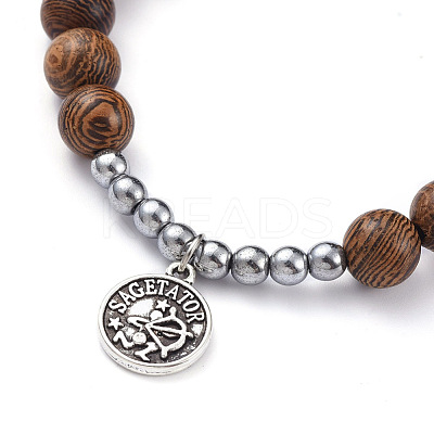 12 Constellation/Zodiac Sign Flat Round Tibetan Style Alloy Charm  Bracelets Sets BJEW-JB05168-1