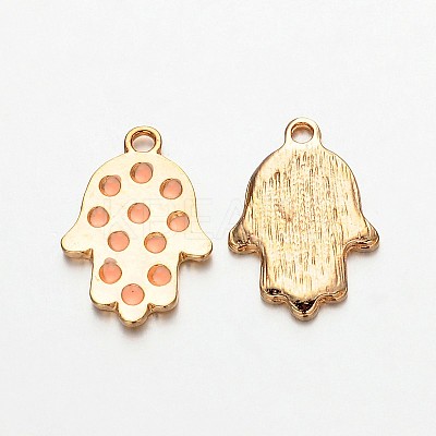 Light Gold Plated Alloy Enamel Hamsa Hand/Hand of Fatima/Hand of Miriam Pendants for Buddha Jewelry ENAM-J542-03KCG-1