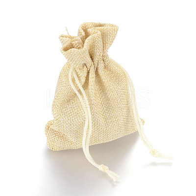 Polyester Imitation Burlap Packing Pouches Drawstring Bags X-ABAG-R005-17x23-13-1