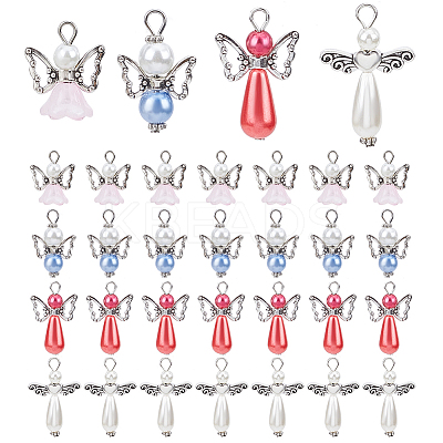 60Pcs 4 Styles Glass Pearl Pendants PALLOY-HY00052-1