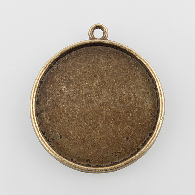 Flat Round Alloy Pendant Cabochon Settings PALLOY-N0088-36AB-NF-1
