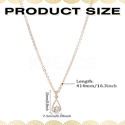 1Pc Alloy Clear Cubic Zirconia Teardrop Pendant Necklaces for Women NJEW-LP0004-14RG-1
