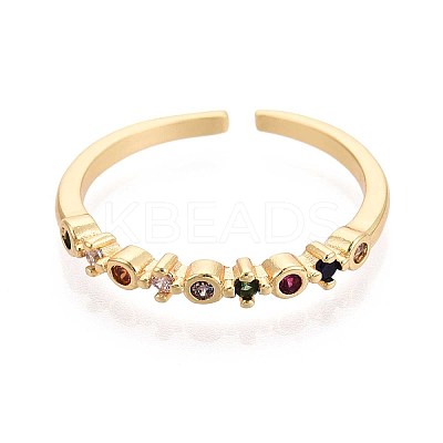 Brass Micro Pave Cubic Zirconia Cuff Rings for Women KK-T071-80G-1
