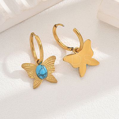 201 Stainless Steel Butterfly Hoop Earrings RW8851-1