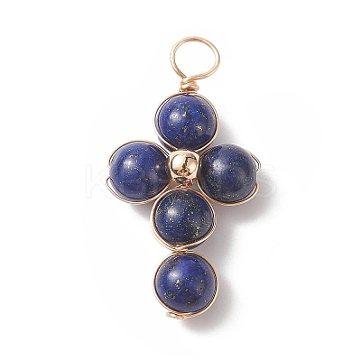 Natural Lapis Lazuli Copper Wire Wrapped Pendants PALLOY-JF01981-01-1