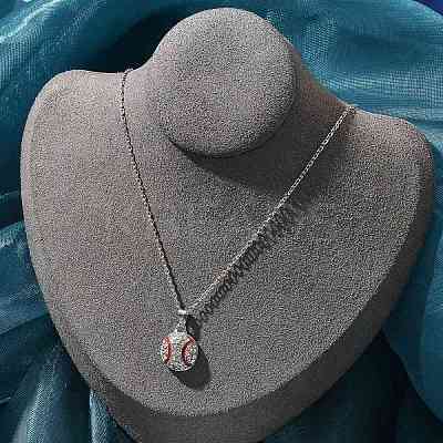 Zinc Alloy Crystal Rhinestone Sport Ball Pendant Cable Chain Necklaces NJEW-U024-01P-02-1
