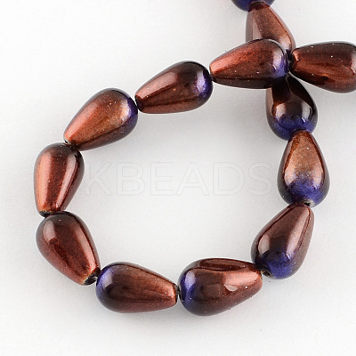 Teardrop Spray Painted Glass Beads Strands LS-DGLA-R042-21-1