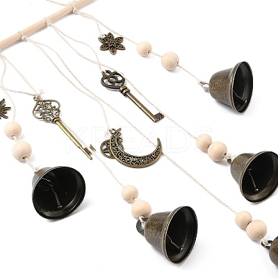 Iron Bell & Alloy Key/Sun/Moon Charm Hanging Ornaments HJEW-JM03431-1
