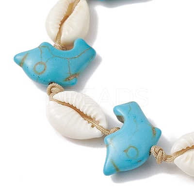 Natural Mixed Cowrie Shell with Synthetic Turquoise Beaded Anklets AJEW-AN00596-03-1