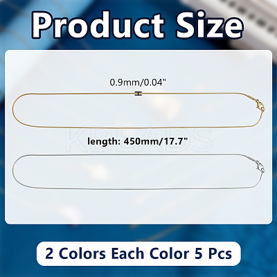 10Pcs 2 Colors 0.9MM 304 Stainless Steel Snake Chain Necklaces STAS-AR0002-64-1