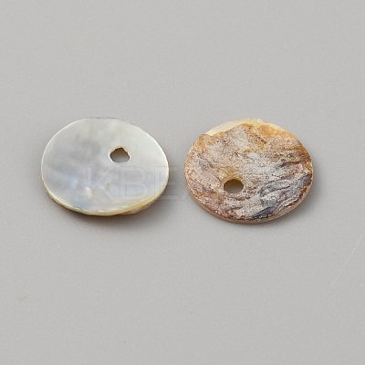 Natural Akoya Shell Flat Round Charms BSHE-WH0002-04A-1