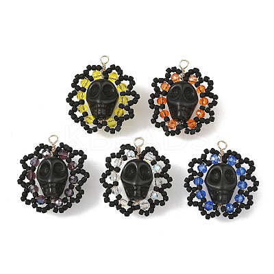 Halloween Gothic Glass Seed Beaded & Synthetic Turquoise Pendants PALLOY-MZ01428-1
