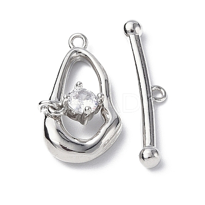 Brass Pave Clear Cubic Zirconia Toggle Clasps KK-P223-45P-1