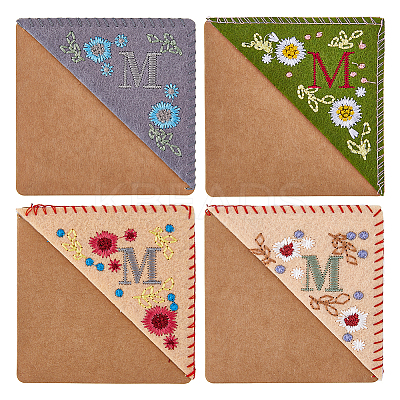 4Pcs 4 Styles Season Theme Non-woven Felt Embroidery Corner Bookmarks FIND-HY0002-47A-1