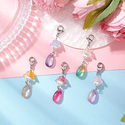 5Pcs 5 Colors Glass Pendant Decorations HJEW-JM02905-1