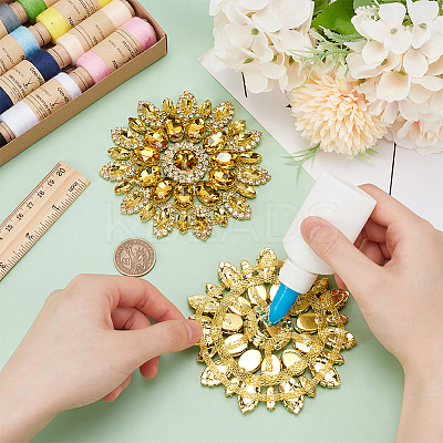 2Pcs Alloy with Rhinestone Handicraft Beading Appliques AJEW-FG0004-29E-1